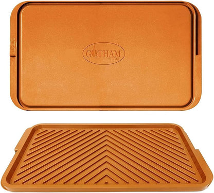 Gotham Steel XL Nonstick 2 in 1 Griddle Pan & Grill Pan, Reversible Copper Griddle for Stovetop & Outdoor Use
