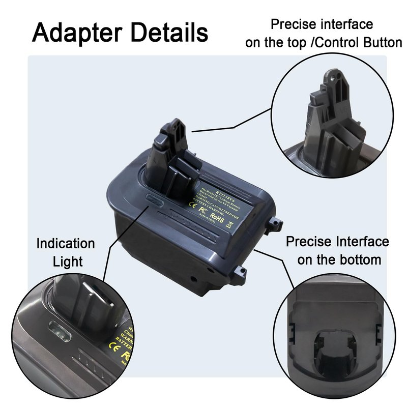 Tueddur Battery Adapter Replacement for Dyson Battery, Convert to Ryobi 18V Battery to Dyson DC62 DC59 DC61 DC72 SV03 SV04 Handheld Vacuum Cleaner Battery. (RYO18V6-A,Adapter only, not Battery