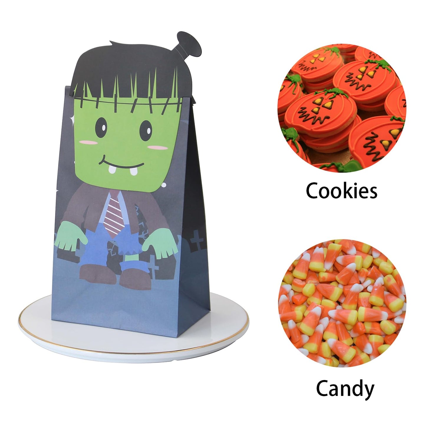 Haobell Halloween Treat Bags - 24pcs Trick or Treat Goody Bags with 24pcs Stickers, Gift Bag for Halloween Kids Party Supplies
