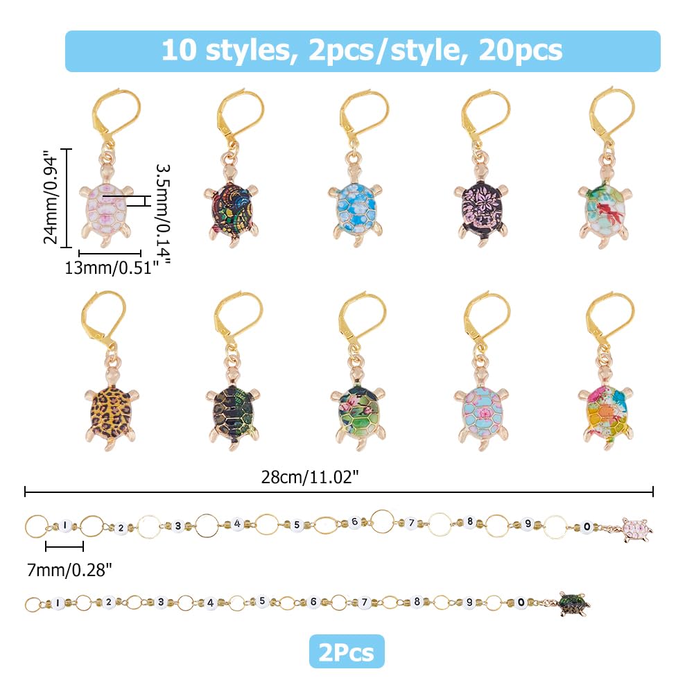 Hobbspring DIY Knitting Tool Sets Including 20pcs Turtle Locking Stitch Markers 2pcs Number Acrylic Knitting Row Counter Chains with Claw Clasps for Knitting Weaving Sewing Accessories