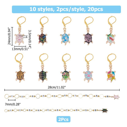 Hobbspring DIY Knitting Tool Sets Including 20pcs Turtle Locking Stitch Markers 2pcs Number Acrylic Knitting Row Counter Chains with Claw Clasps for Knitting Weaving Sewing Accessories