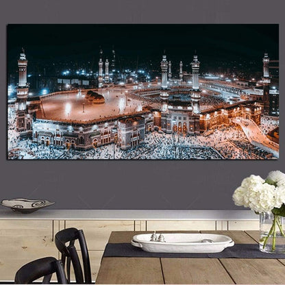 HD Print Mecca Islamic Last Day of Hajj Round Ornament, Muslim Mosque Canvas Art Poster for Living Room (40X80 CM)