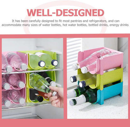 Hemoton 3pcs Refrigerator Bottle Storage Rack, Stackable Plastic Wine and Water Bottle Organizer for Pantry, Pink