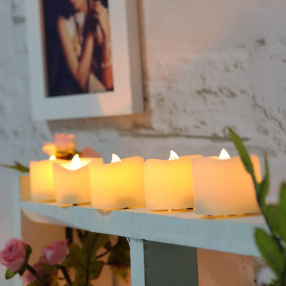 Led Flickering Flameless Votive Tea Lights Candles With Remote Control Battery Operated Set Of 12 / Electric Outdoor Tealights Timer Candle For Christmas,Xmas Decorations (Batteries Included) 200Hours