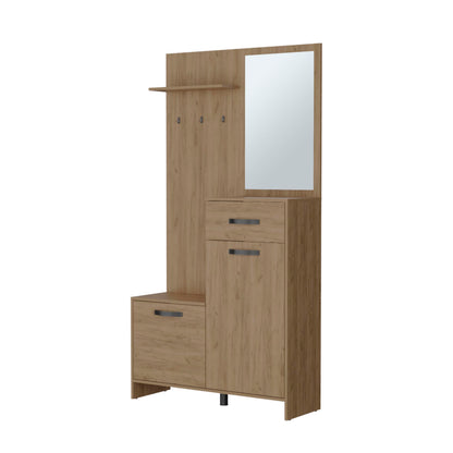 Hall Tree with Bench and Shoe Storage, Entryway Coat Rack with Hooks, Clothes Racks for Hanging Closet, Garment Storage and Mudroom Bench with Storage and Seating, Natural Oak,A-1