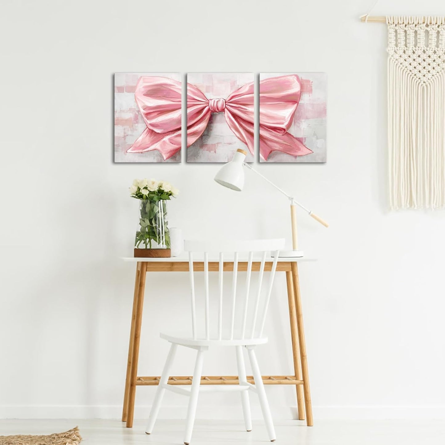 12x16inchx3Pieces HOMEOART Bow Painting Canvas Print Bow Picture Bathroom Decor Bedroom Wall Decor Framed (Pink)