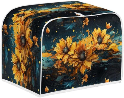 2 Slice Toaster Cover, Splash Oil Painting Sunflower, Plus Size Dust Cover (14x14") 2PCS