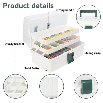 WEWLINE 13-Inch Art Box Organizer 3-Layer Craft Storage Organizer Sewing Kit Box with Handle Art Bin for Home,School,Office,Travel