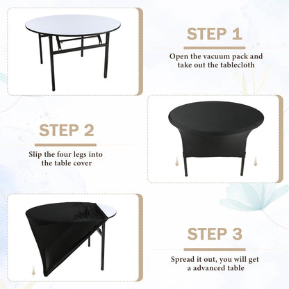 Preboun 8 Pack 72 Inch/ 6 FT Spandex Round Tablecloth Fitted Stretch Tablecloth Elastic Table Cover for Wedding Party Restaurant Banquet Cocktail and Halloween(Black)
