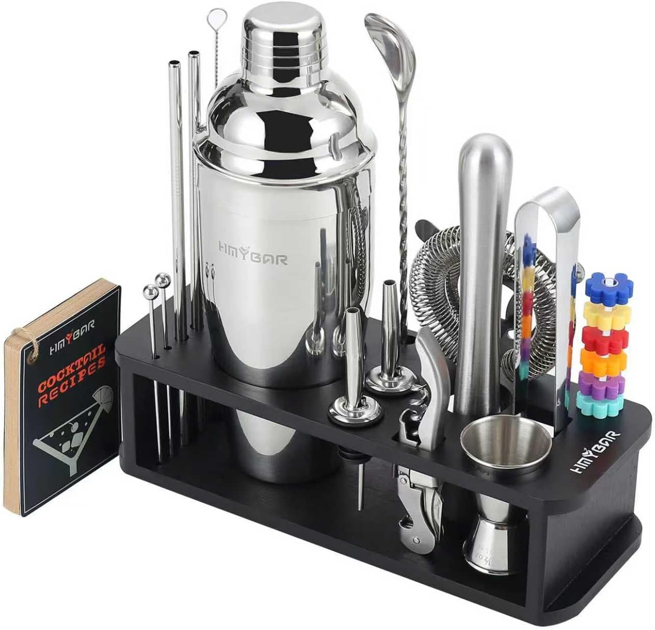 22-pc Set(24oz/700ml) Set Set 39-Recipe HMYBAR Cocktail Shaker | Mixology Bartender Kit | Bar Tool | Martini Making