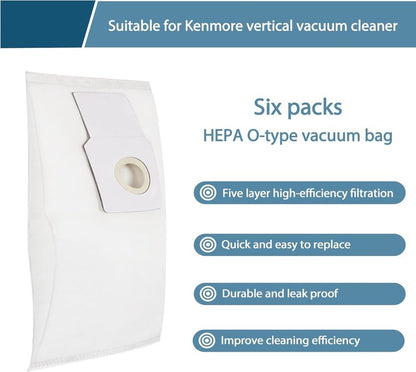 53294 Style O HEPA Cloth Vacuum Bags For Kenmore Progressive Upright Vacuum Cleaners 53293 50690 60510 31140 31150 BU1005 BU1018 Vacuum Cleaner Dust Replacement Bags (pack of 6 White)