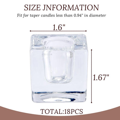 JONERAY Glass Candlestick Holders Bulk for Taper Candles, Set of 18 Clear Glass Candle Holders for Family Party, Church and Wedding