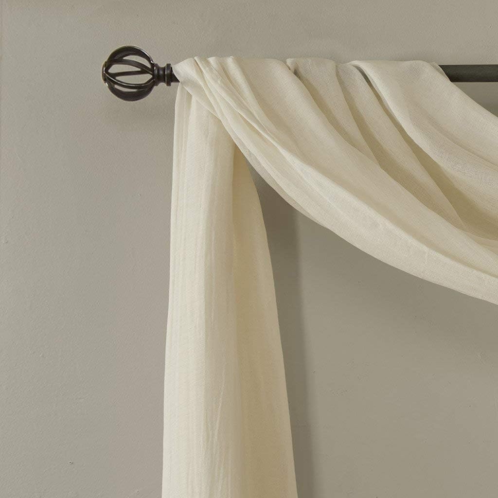 Madison Park Harper Sheer Bedroom Curtain - Modern Contemporary Window Panel for Kitchen, 42" x 144", Cream