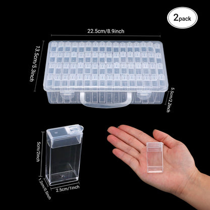 Gallipower 2 Pack Diamond Art Storage Containers Case With Lids,128 Grids Acrylic Bead Seed Storage Box Organizer With Label Stickers,Art Diamond Dot Storage Case,Embroidery DIY Art Craft Trays