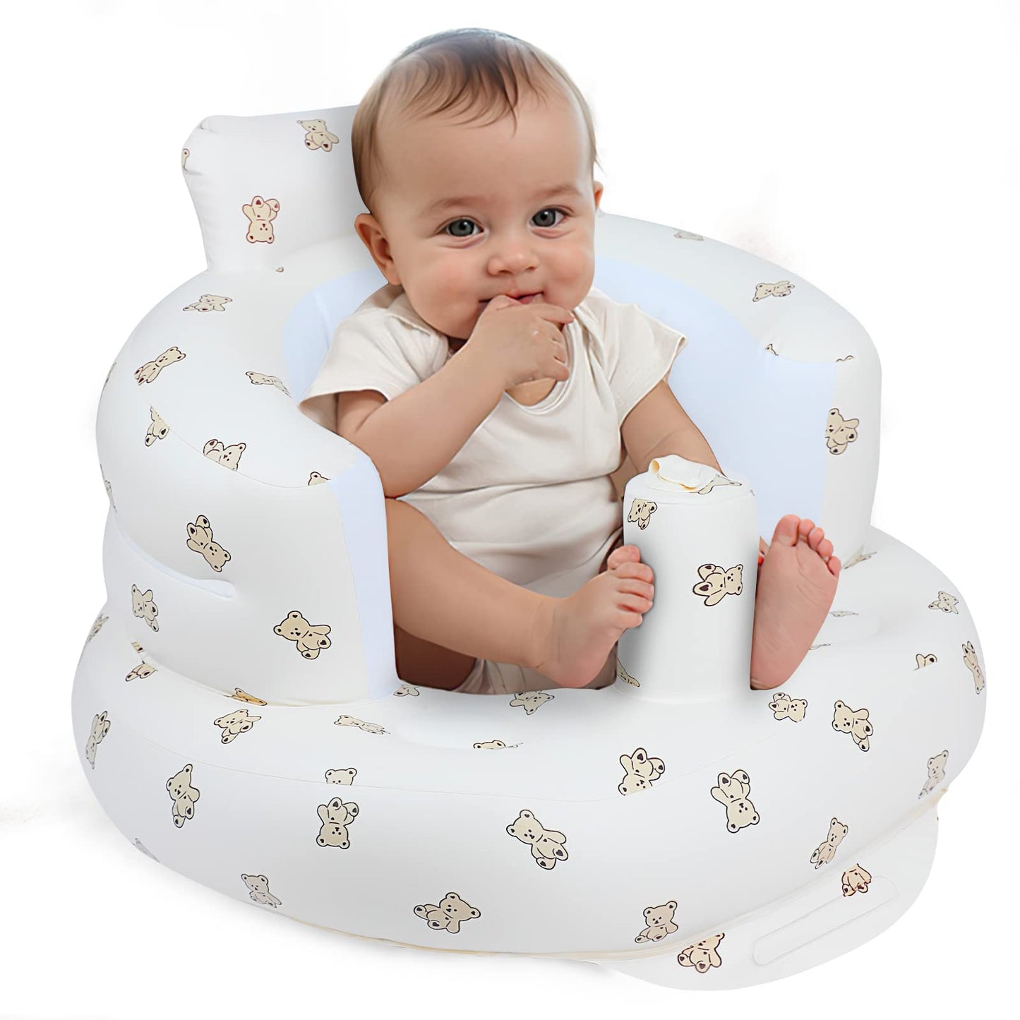 EKEPE Inflatable Baby Seat for Babies 3 Months & Up, Baby Floor Seats for Sitting Up, Baby Seats for Infants, Blow Up Baby Chair with Built in Air Pump - Bear