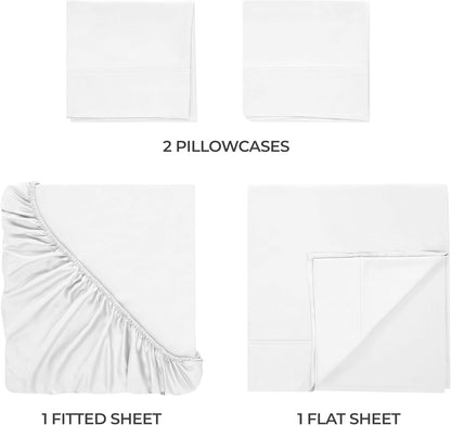 400 Count Set, 1 1 2 Superior Egyptian Cotton Thread Bed Sheet Elastic Deep Pocket Fitted Sheet, Flat Sheet
