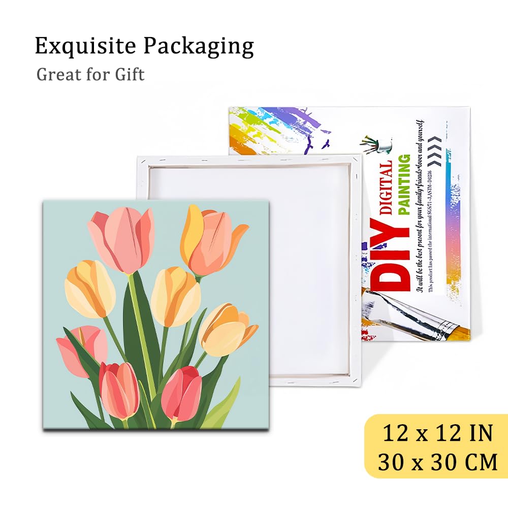 Natuyalo Framed Paint by Numbers for Adults - Colorful Flowers DIY Adult Paint by Number Kits Easy Acrylic Painting by Numbers for Beginners Art Craft Kits for Adults (12x12 Inch, Framed)