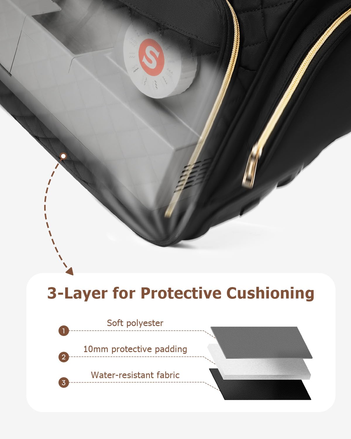 Arcoyard Sewing Machine Case with Wheels, Integrated Rolling Sewing Machine Carrying Tote Bag with Removable Bottom Board & Multiple Storage Pockets, Compatible with Singer, Brother, Janome, Black