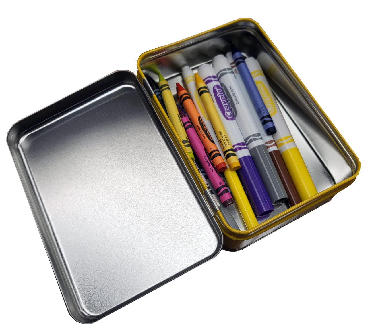 The Tin Box Crayola Tin Crayon Storage with Hinge (Empty) - Holds 64 Crayons, (187937-12)
