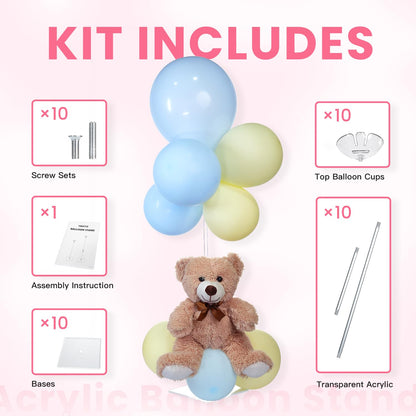 TEKXYZ Clear Acrylic Balloon Stands for Table, Adjustable Height 15.75 Inch, 23.6 Inch, 31.5 Inch Reusable Balloon centerpieces for Tables, for Wedding, Birthdays Table& Floor Decor (Set of 10)