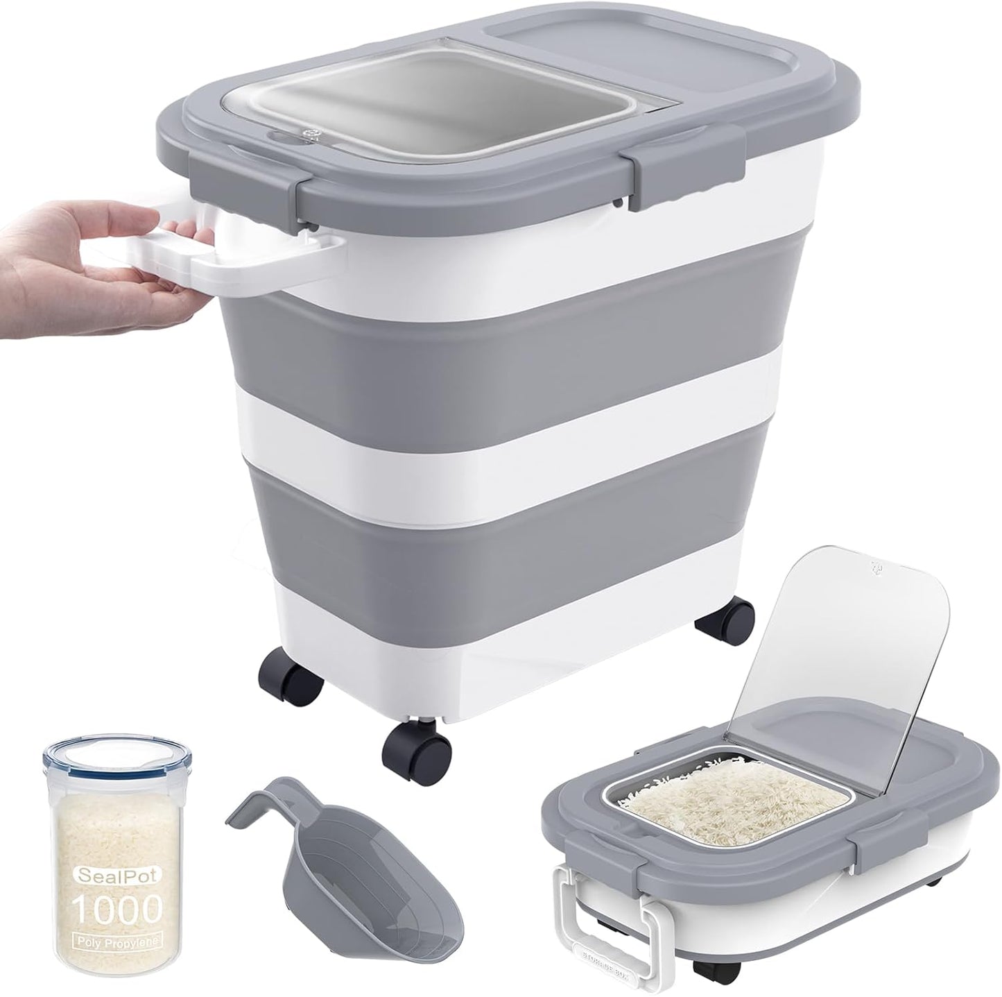 25-35Lbs HOYTAMDA Rice Container,Collapsible Airtight Food Storage Containers with Wheels,Handle,Rice Storage Container