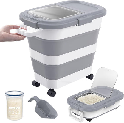 25-35Lbs HOYTAMDA Rice Container,Collapsible Airtight Food Storage Containers with Wheels,Handle,Rice Storage Container