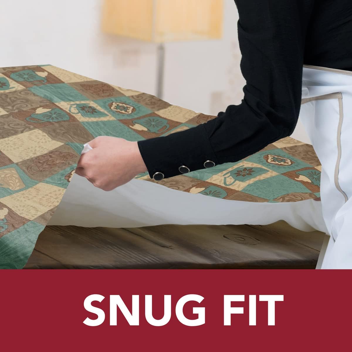 6' 30" Covers For The Home Deluxe Elastic Edged Flannel Backed Vinyl Fitted Table Cover - Global Coffee Pattern