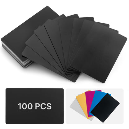 Cloudray 100 Pack Blank Metal Business Cards, 0.2mm Thick Aluminum Alloy Name Cards, Laser Engraving Card Blanks, Wallet Size Metal Name Cards for DIY Custom Business Gifts, Black, Set of 100