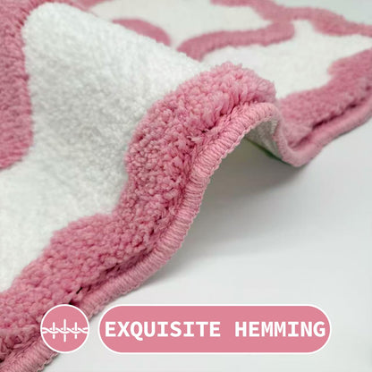 ASTRAG Pink Bow Bath Mat - Scalloped Bow Bathroom Rug Coquette Room Decor Microfiber Bath Mat Water Absorbent Non Slip Shower Carpet Valentines Day Girls Bedroom Aesthetic Preppy Rug (Pink,20" x 32")