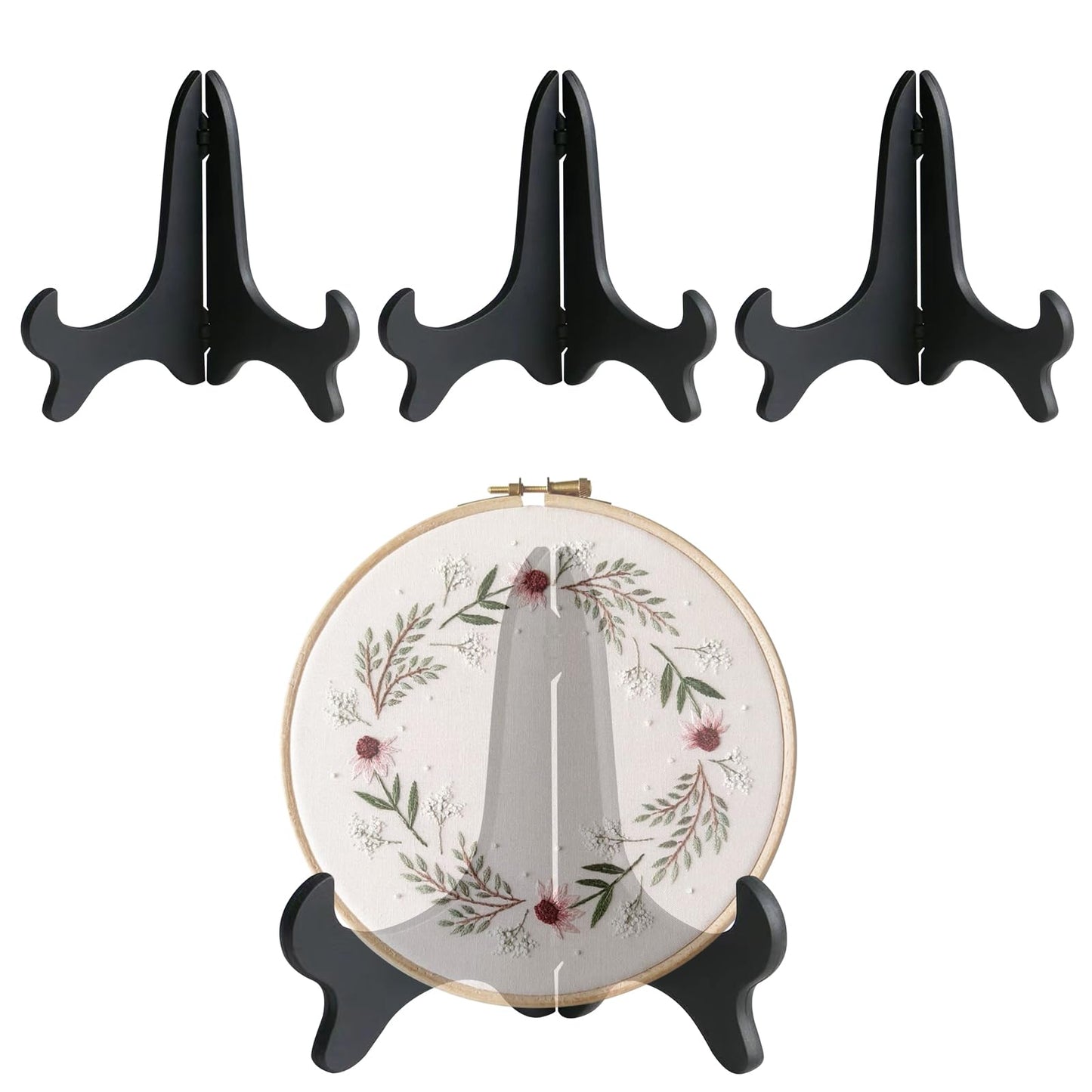 JoyHuaTrade 4 PCS Embroidery Hoop Desk Display Holder, Black Plastic Cross Stitch Display Stand for Embroidery Cross Stitch Hoop Needlework Decor
