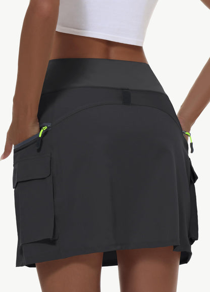 MIVEI Women's Hiking Cargo Skort Skirt High Waisted Golf Dressy Casual with Zipper Pockets Workout Sport Quick Dry Skirts Black