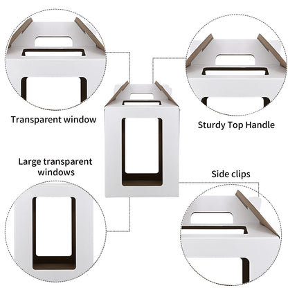 KBG Tall Cake Boxes for Tier Cakes 6pcs 14x14x16 and 16x16x18 Inches With Window With Handle,Disposable Large Cake Box for Wedding Cake Safe Transport Box