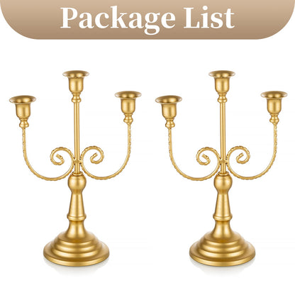Sziqiqi Gold Taper Candle Holder for Centerpiece - 3-stem Candlesticks Holder for Wedding Table Centerpieces Metal Candle Stick Holders for Fireplace Mantle 2pcs