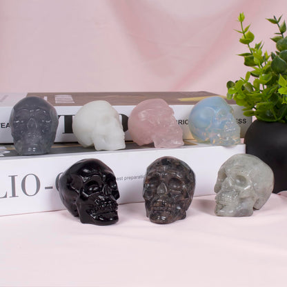 Ytbeoxk 2inch Labradorite Crystal Carved Skull Statue Spiritual Decor Skull Bathroom Decor Bathroom Decor Home Office Decoration Hand Carved Gemstone Reiki Healing for Woman Gift.