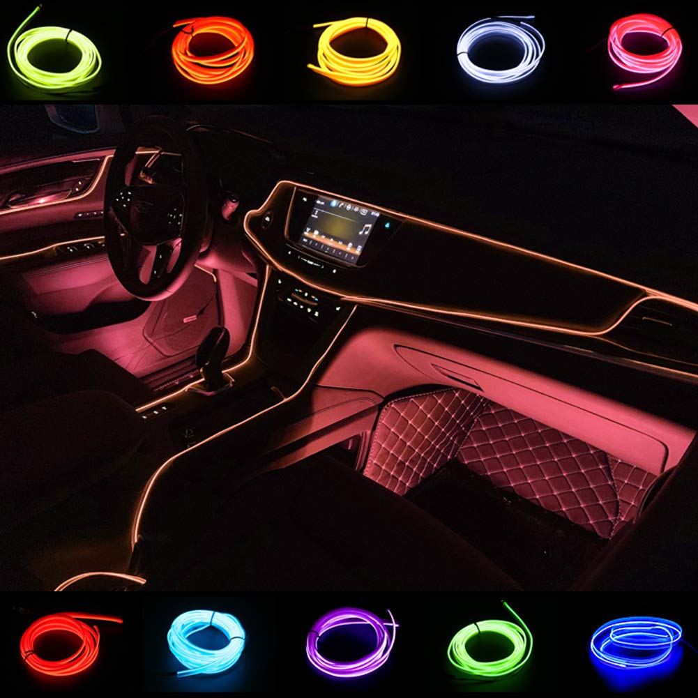 El Wire Neon Light Car Interior LED Lights, Ambient Lighting Kits for Xmas Halloween Christmas Car Decoration(5m/16ft, Pink)