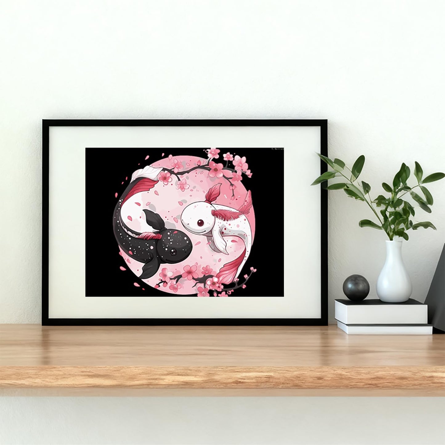 Cute Axolotl Yin and Yang Flowers Diamond Painting Kits for Adults 5D Diamond Art Kit DIY Round Full Drill Art Craft for Home Wall Decor 12x16 inch