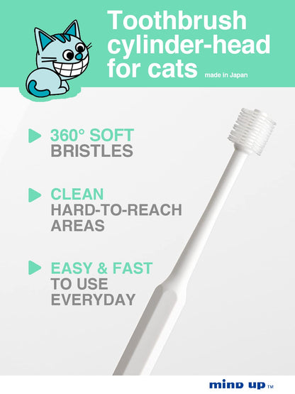 MIND UP Cat Toothbrush Cylinder Head | 360-Degree Toothbrush for Lovely cat | Length 6 in Bristle Diameter 0.49 in