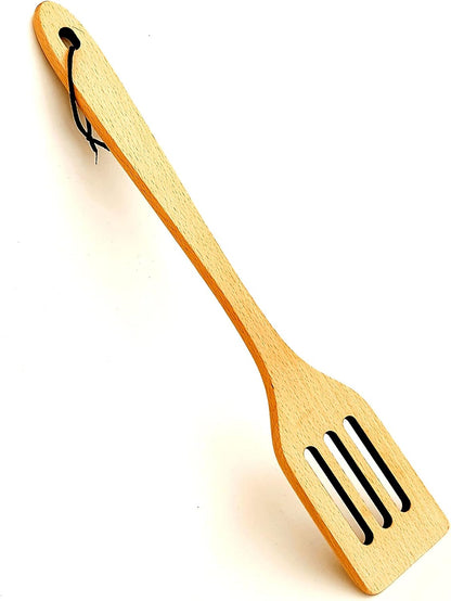Long Handle Slotted Wooden Spoon 16 Inch - Heavy Duty Large Spatula & Stir Paddle, 100% Natural Hardwood