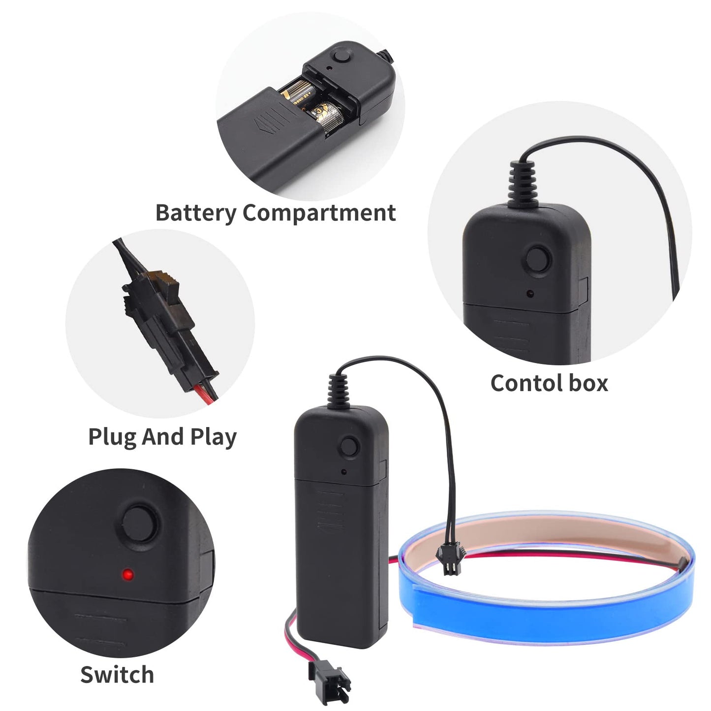 jose2015 Biqing 3 Ft/1M EL Wire Light,Neon Glowing Electroluminescent Wire Light Kit Cuttable DIY EL Wire Strip 3Mode Stay/Slow/Fast Flash with Battery Pack for Cosplay Party Decoration(Blue)