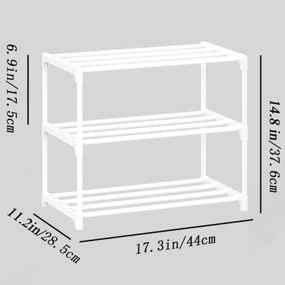 SOKOSEN 3-Tier Small Shoe Rack, Metal Stackable Kids Shoe Shelf Storage Zapateras Organizer,Narrow Shoe Rack Sturdy for Closet Hallway Entryway Living Room Bedroom (White)
