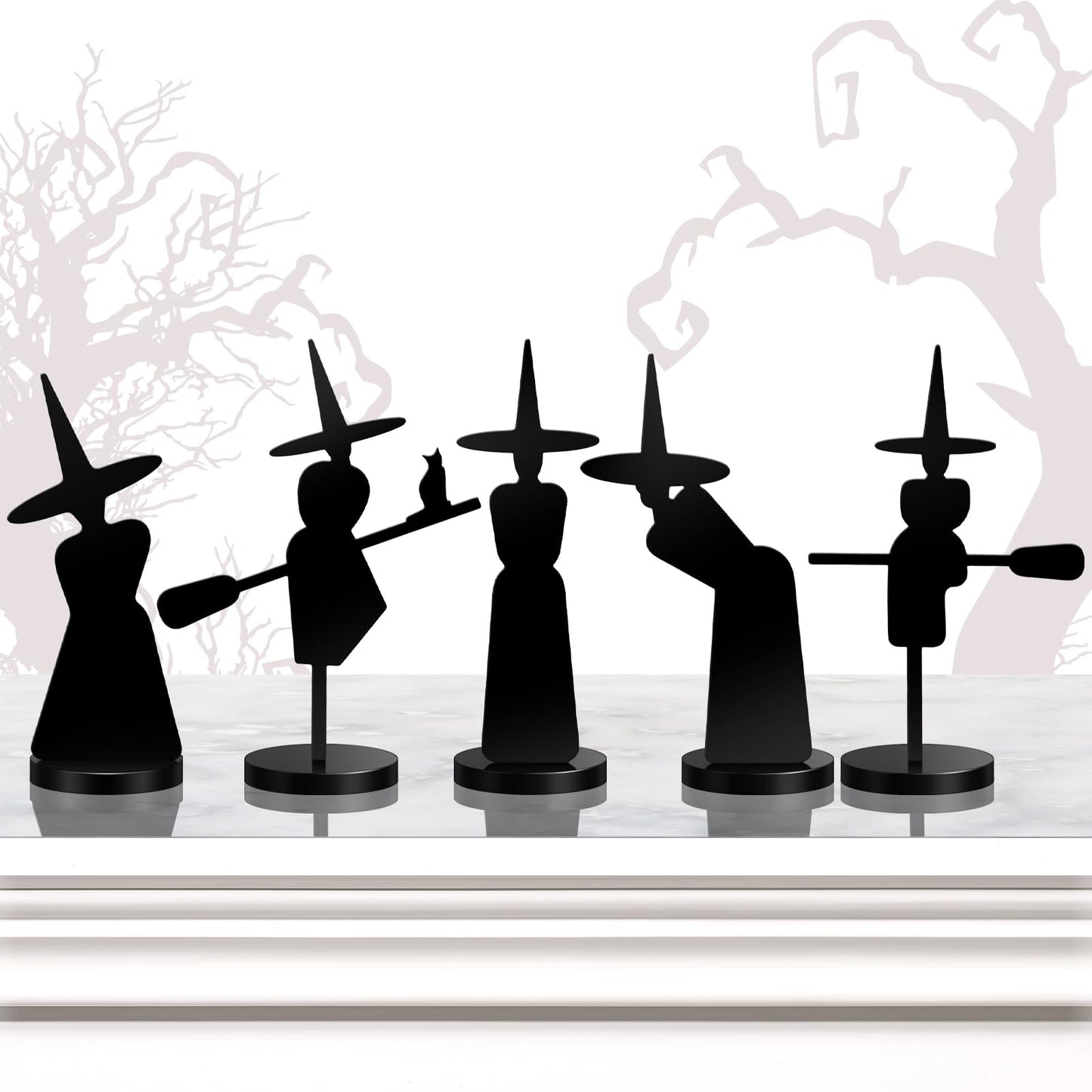 Burbell 5 Pcs Halloween Decorations Indoor Halloween Witch Figurines Set Black Metal Halloween Witches Decor Stylish Witch Scene Figurine Standing Decor for Witch Sabbath Home Table Shelf