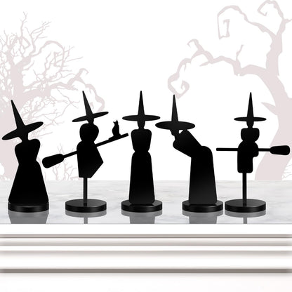 Burbell 5 Pcs Halloween Decorations Indoor Halloween Witch Figurines Set Black Metal Halloween Witches Decor Stylish Witch Scene Figurine Standing Decor for Witch Sabbath Home Table Shelf