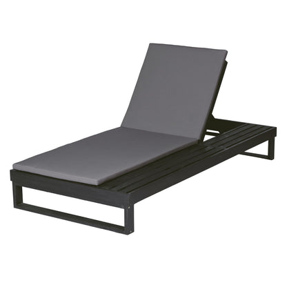Merax Black Acacia Wood Chaise Lounge with 1.57-Inch Dark Gray 2-Fold Cushion Set, 4-Position Adjustable with Flat Side Surface, for Poolside