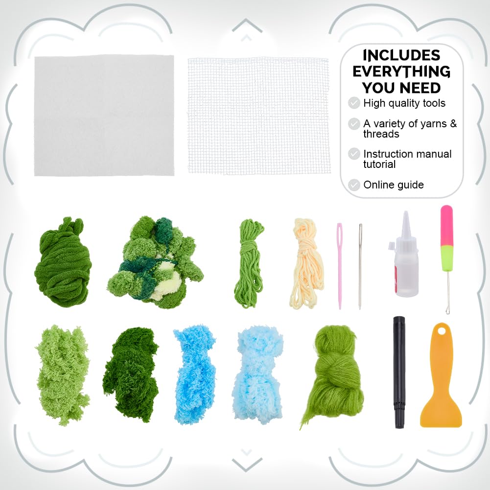 WEBEEDY Latch Hook Moss Coaster Kit Complete DIY Coaster Set with Yarn, Mesh, Tools and Instruction for Adults Beginners DIY Craft Hobbies Home Office Birthday Decor, 7.9"x9.1"/20x23 cm