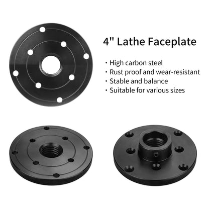 DEEFIINE 4" Wood Lathe Steel Faceplate Chucks,Faceplate for Wood Lathe,Lathe Face Plate Fit for 3/4'' X16TPI Spindle without Screwchuck