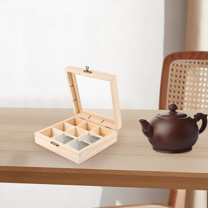 Ciieeo Wood Tea Storage Organizer with Clear Acrylic Top, 9 Compartments for Tea Bag Storage