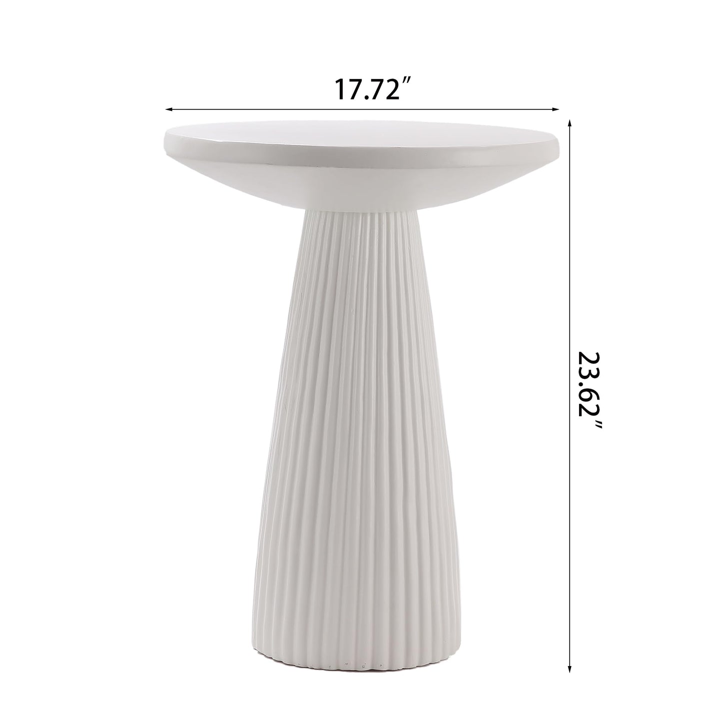 KEIKI Magnesium Oxide Fluted Base Side Table, 19.69" Round End Table for Indoors, Outdoors, Mid-Century Modern Side Table, Circle Fluted End Table for Living Room Patio, Ivory White
