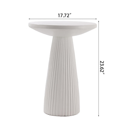KEIKI Magnesium Oxide Fluted Base Side Table, 19.69" Round End Table for Indoors, Outdoors, Mid-Century Modern Side Table, Circle Fluted End Table for Living Room Patio, Ivory White