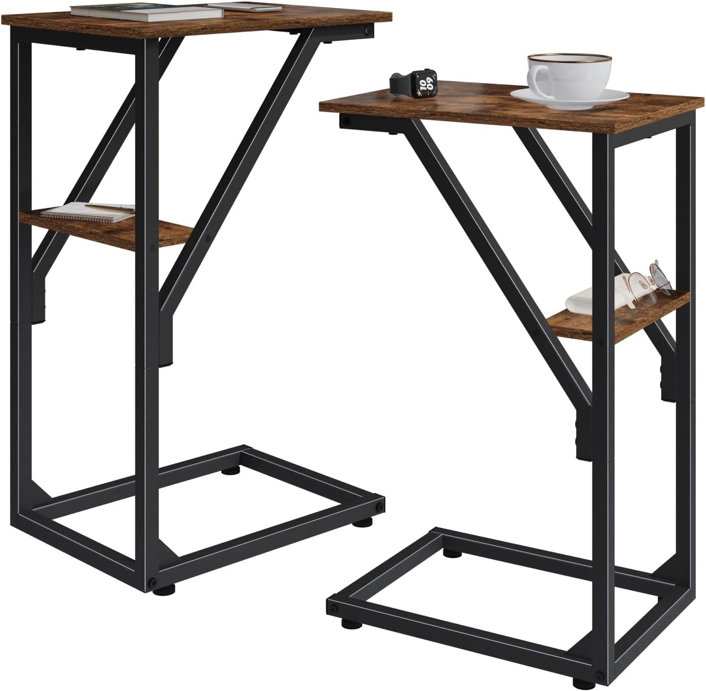 NEFROM Set 2, ET-D-BR2 C-Shaped End Tables, Sofa TV Trays of Small Couch Side Table for Living Room, Bedroom, Bedside