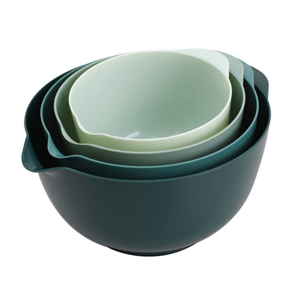 BoxedHome Green Ombre Nesting Plastic Mixing Bowl Set With Pour Spout, Microwave and Dishwasher Safe, BPA free Non-Slip Base, Set of 4 Size 1.7, 2.5, 3.5 and 4.5qt, Great for Prepping, Baking, Cooking